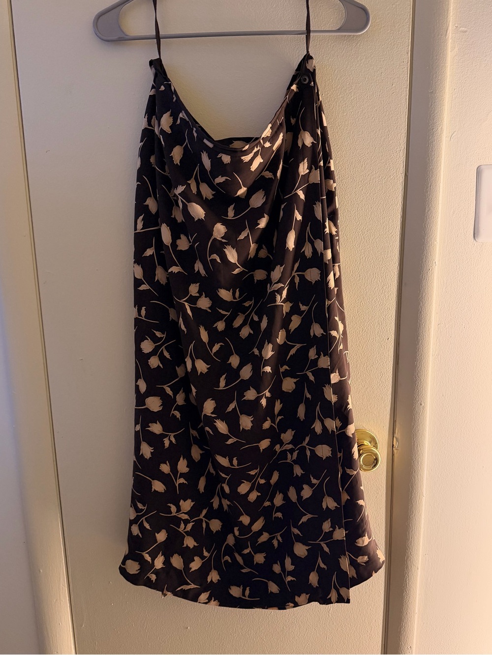 Talbots 100% Silk Skirt Black Floral Skirt with Neutral Tulip Print